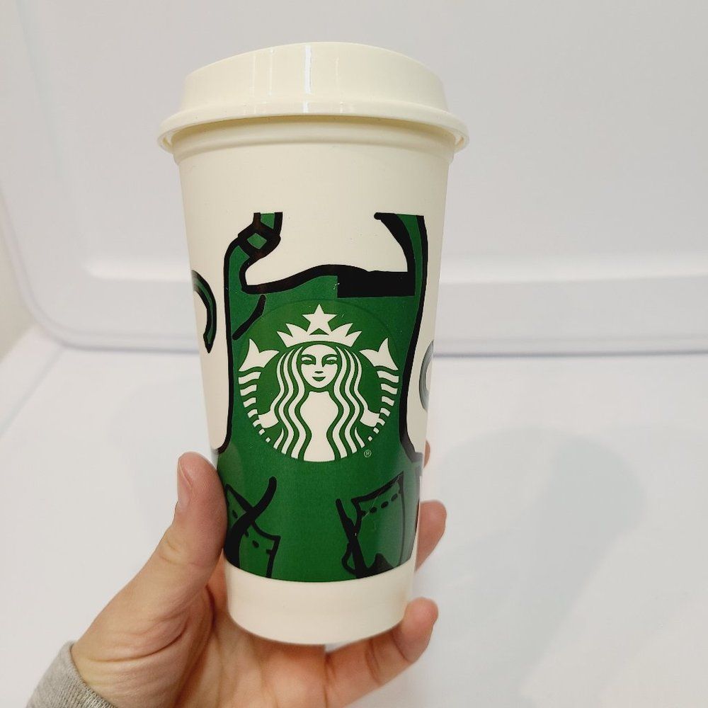 Starbucks 2012  6 oz Reusable Coffee Cup Lid Green Apron BPA Free